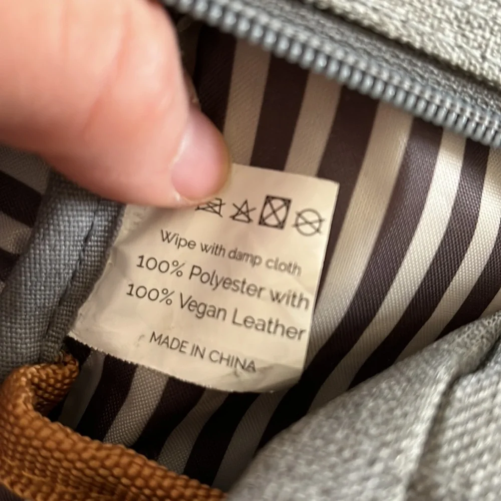 Grey and Leather diaper bag with striped lining - Picture 6 of 8